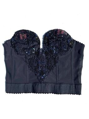Vintage Victorias Secret beaded bustier corset bra sequin black gold label large